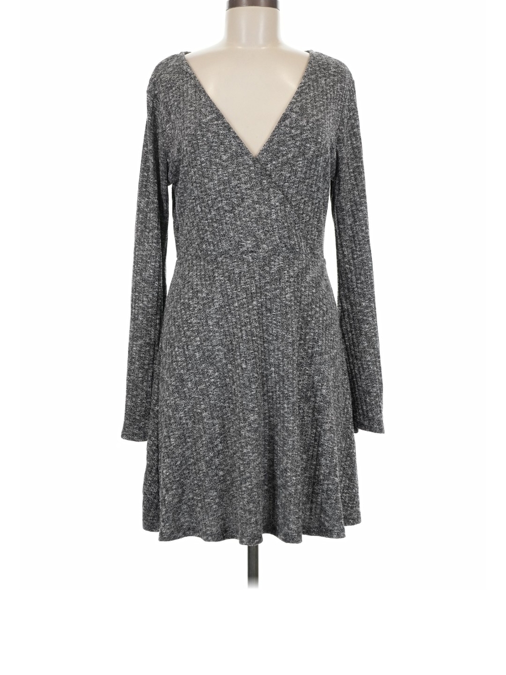Mossimo Supply Co. Heather Gray Wrap-Front Long Sleeve Dress